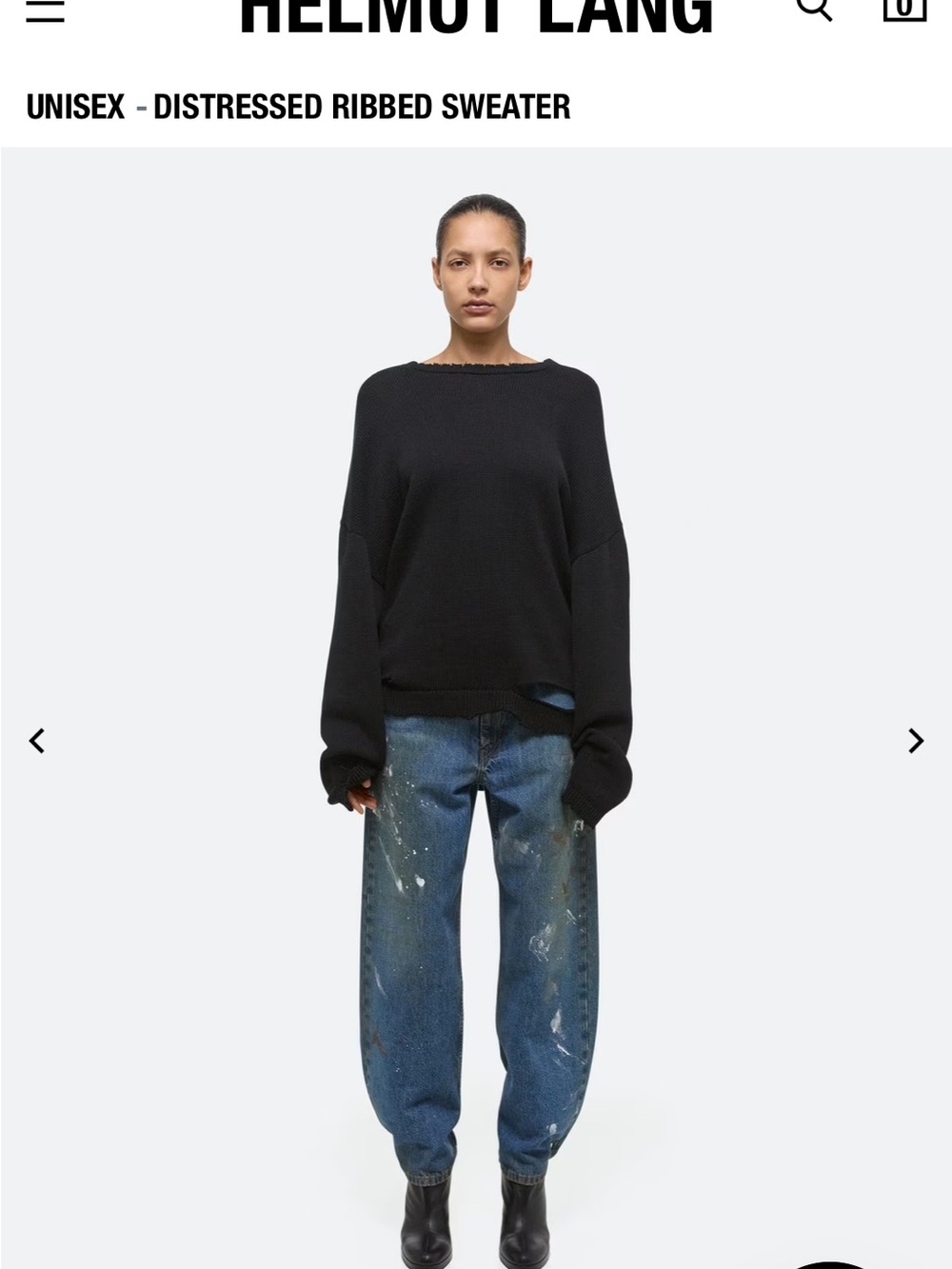Helmut Lang Black Distressed Rib-Knit Sweater